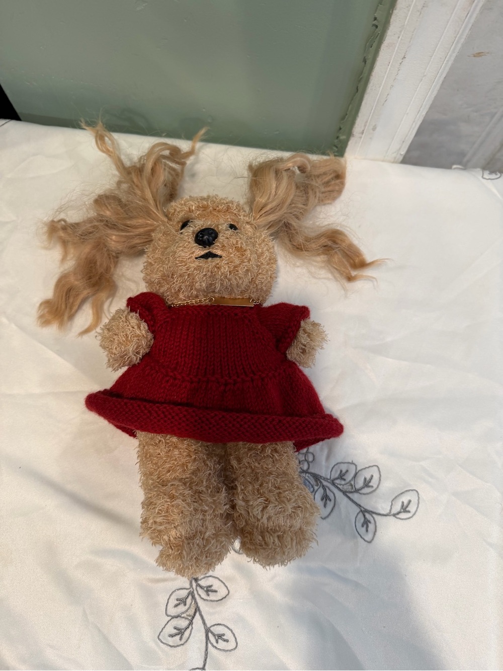 Ty Plush Bear in Red Knit Dress with Blonde Hair - Picture 8 of 9